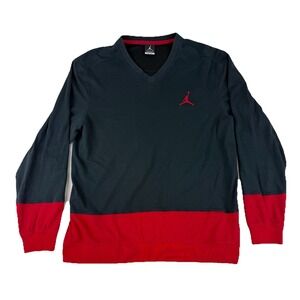 Air Jordan V-Neck XL Jumpman Long Sleeve Dri Fit Nike Tee Black Red W/Pocket